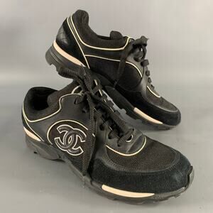 CHANEL Size 9 Black White M G26582 39 Monogram Trainer Sneakers